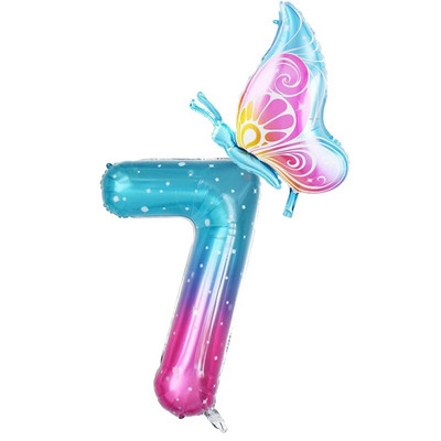 32-инчов балон с градиентно число 0-9 Дигитален фолиен балон с хелий Пеперуда Момиче Декорация за рожден ден Декорация за парти Baby Shower Детски подаръци