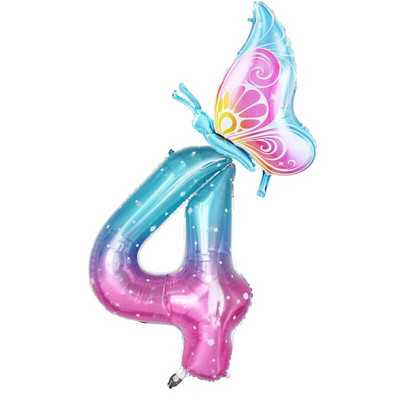 32-инчов балон с градиентно число 0-9 Дигитален фолиен балон с хелий Пеперуда Момиче Декорация за рожден ден Декорация за парти Baby Shower Детски подаръци