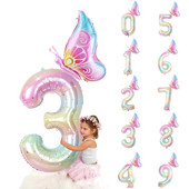 40 colių žvaigždėto dangaus gradiento didelio skaičiaus folijos drugelių balionų rinkinys mergaičių 1-ojo gimtadienio vakarėlio dekorai Skaitmeniniai helio balionų reikmenys