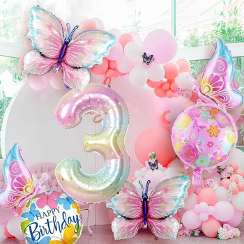 40-инчов градиент на звездно небе с големи числа от фолио с пеперуди Комплект балони за момичета Декорации за парти за 1-ви рожден ден Консумативи за дигитални хелиеви балони