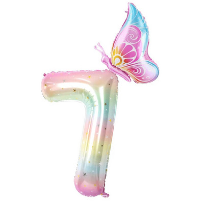 40 colių žvaigždėto dangaus gradiento didelio skaičiaus folijos drugelių balionų rinkinys mergaičių 1-ojo gimtadienio vakarėlio dekorai Skaitmeniniai helio balionų reikmenys