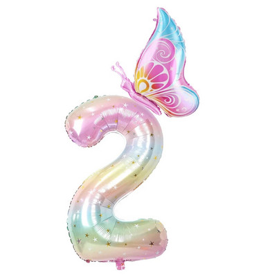 40 colių žvaigždėto dangaus gradiento didelio skaičiaus folijos drugelių balionų rinkinys mergaičių 1-ojo gimtadienio vakarėlio dekorai Skaitmeniniai helio balionų reikmenys