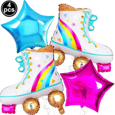 4 бр. Балони за декорация на парти от 80-те, Back to the Disco, Тема от 90-те, Rock 'N Roll, балон за рожден ден, Ролкови кънки