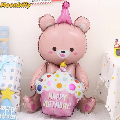 ins 4D Bear Foil Balloon Baby Birthday Photo Props Cartoon Алуминиево фолио Балони Happy Birthday Party Baloon Baby Shower Ballon