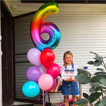 Гигантски 42-инчови фолиеви балони с числа на дъгата Балони с големи цифри с хелий сватбена украса Консумативи за парти за рожден ден Бебешки празник