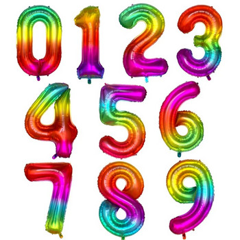 Γίγαντα 42 ιντσών Rainbow Number Foil Balloons Μεγάλα ψηφία μπαλόνια με ήλιο διακοσμήσεις γάμου Προμήθειες για πάρτι γενεθλίων Baby shower