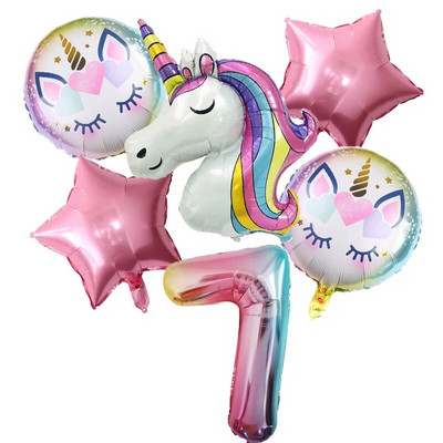 6 бр. Rainbow Unicorn балон 1 2 3 4 5 6 7 8 9 номер Фолиеви балони Unicorn Тема Декорации за рожден ден Baby Shower Globos
