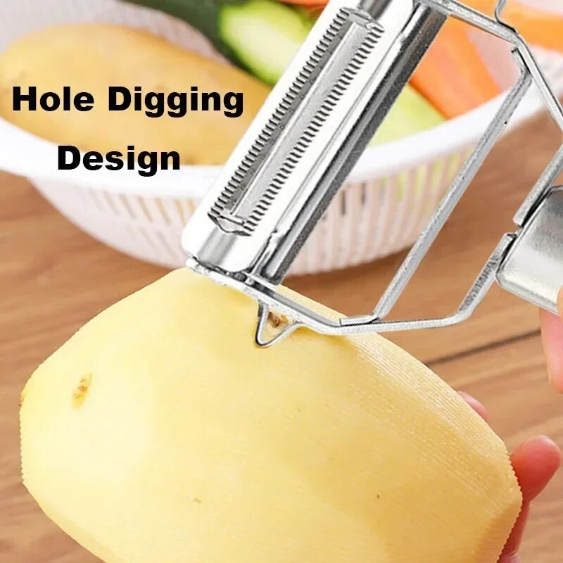 4 В 1 Белачка за плодове и зеленчуци Ренде за моркови от неръждаема стомана Кухненски джаджи с две глави Пъпеш Краставици Резачка за картофи Домашни инструменти