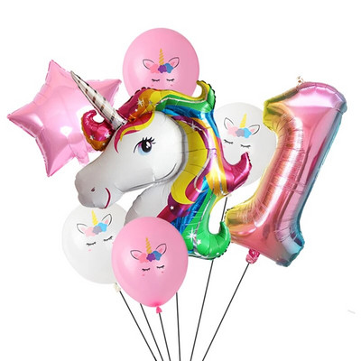 7 τμχ/παρτίδα Unicorn Balloon Rainbow Gradient 32 ιντσών Αριθμός 1 2 3 4 5 Παιδικό πάρτι γενεθλίων Baby Shower Decor Globos Helium Balloons