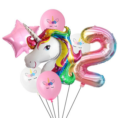 7 τμχ/παρτίδα Unicorn Balloon Rainbow Gradient 32 ιντσών Αριθμός 1 2 3 4 5 Παιδικό πάρτι γενεθλίων Baby Shower Decor Globos Helium Balloons