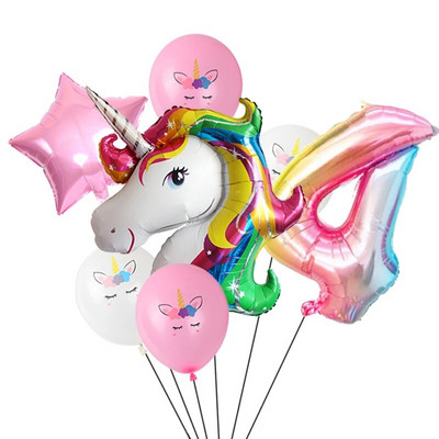 7 τμχ/παρτίδα Unicorn Balloon Rainbow Gradient 32 ιντσών Αριθμός 1 2 3 4 5 Παιδικό πάρτι γενεθλίων Baby Shower Decor Globos Helium Balloons