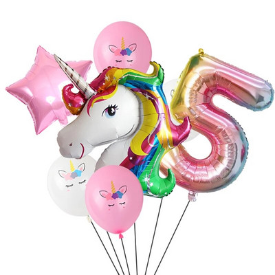 7 τμχ/παρτίδα Unicorn Balloon Rainbow Gradient 32 ιντσών Αριθμός 1 2 3 4 5 Παιδικό πάρτι γενεθλίων Baby Shower Decor Globos Helium Balloons