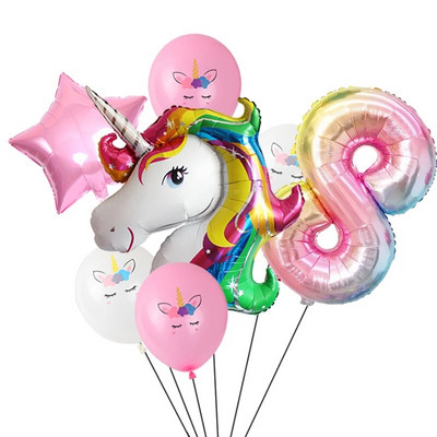 7 τμχ/παρτίδα Unicorn Balloon Rainbow Gradient 32 ιντσών Αριθμός 1 2 3 4 5 Παιδικό πάρτι γενεθλίων Baby Shower Decor Globos Helium Balloons