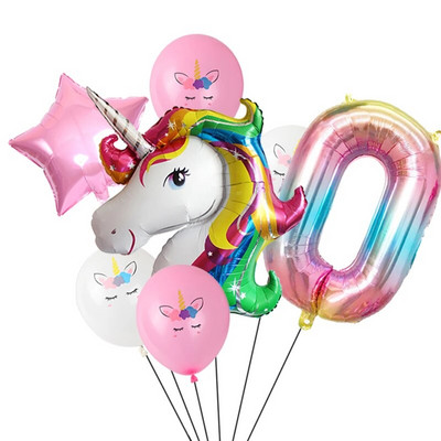 7 τμχ/παρτίδα Unicorn Balloon Rainbow Gradient 32 ιντσών Αριθμός 1 2 3 4 5 Παιδικό πάρτι γενεθλίων Baby Shower Decor Globos Helium Balloons
