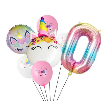 7 τμχ/παρτίδα Unicorn Balloon Rainbow Gradient 32 ιντσών Αριθμός 1 2 3 4 5 Παιδικό πάρτι γενεθλίων Baby Shower Decor Globos Helium Balloons