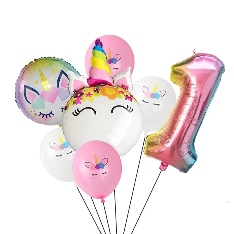7db/tétel Unicorn Balloon Rainbow Gradient 32 inch Number 1 2 3 4 5 Kids Birthday Party Baby Shower Decor Globos Hélium Balloons