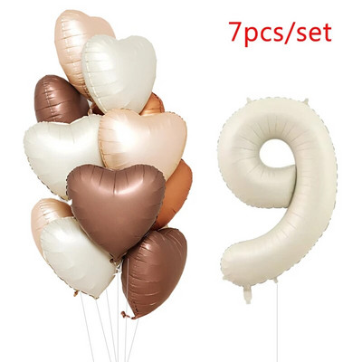 1/3/7 τεμ. Κρεμ Χρώμα Number Σετ μπαλόνι 32/40 ιντσών 1-9 Ψηφιακή μεμβράνη ηλίου Ball Girl Kids Adult Birthday Birthday Wedding Decoration