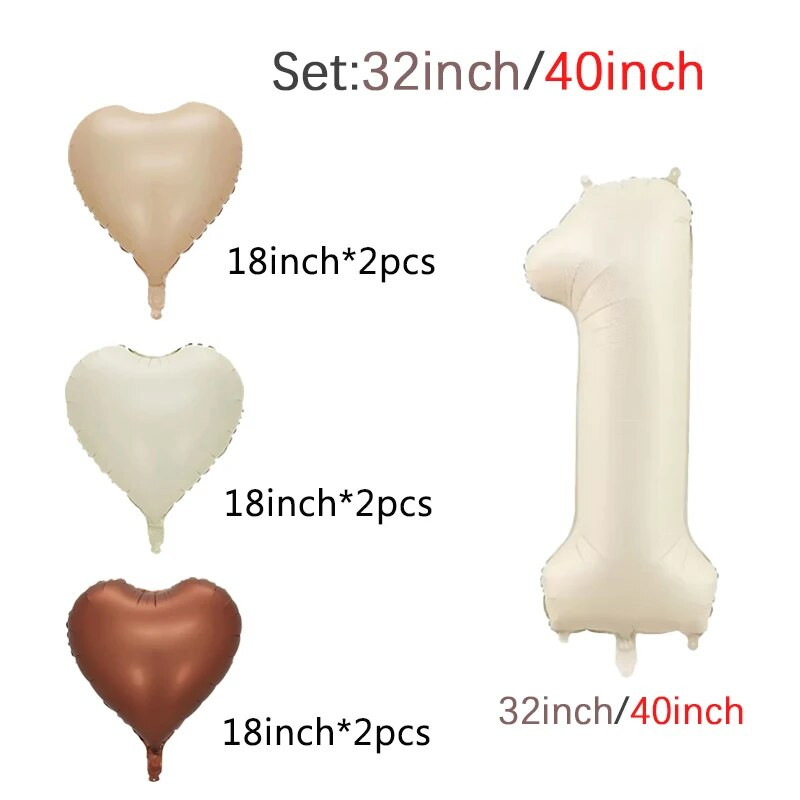 1/3/7 τεμ. Κρεμ Χρώμα Number Σετ μπαλόνι 32/40 ιντσών 1-9 Ψηφιακή μεμβράνη ηλίου Ball Girl Kids Adult Birthday Birthday Wedding Decoration