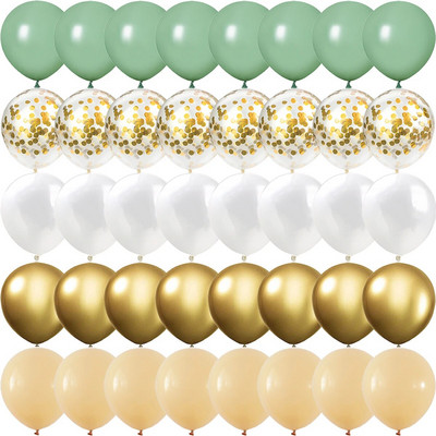 40 БР. Sage Green Gold White Latex Confetti Balloons Baby Shower Birthday Wedding Party Decorations Globos