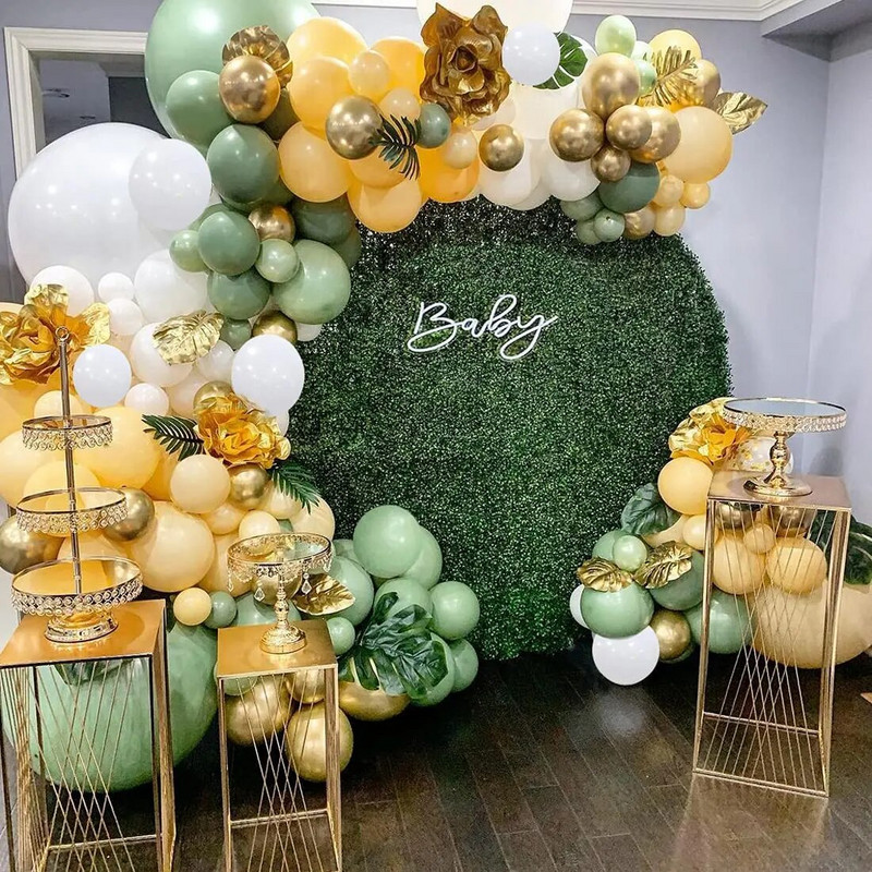 40 БР. Sage Green Gold White Latex Confetti Balloons Baby Shower Birthday Wedding Party Decorations Globos