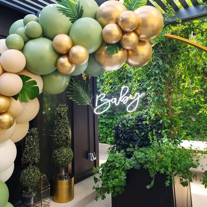 40 БР. Sage Green Gold White Latex Confetti Balloons Baby Shower Birthday Wedding Party Decorations Globos
