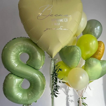 32/40 инча винтидж зелен балон с номера с ретро зелени балони Комплект за декорации за Честит рожден ден Парти за бебета