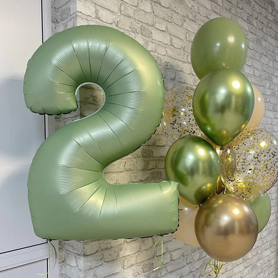 32/40 инча винтидж зелен балон с номера с ретро зелени балони Комплект за декорации за Честит рожден ден Парти за бебета
