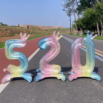 32-инчова кристална градиентна стойка за числа Фолиеви балони с фигури на корони Globos 0-9 Декорации за парти за рожден ден Сватба Baby Shower