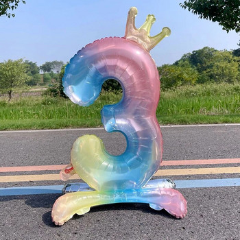 32-инчова кристална градиентна стойка за числа Фолиеви балони с фигури на корони Globos 0-9 Декорации за парти за рожден ден Сватба Baby Shower