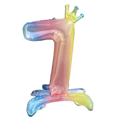 32 colių krištolinio gradiento numerio stovo folijos balionai su karūnuotomis figūrėlėmis Globos 0-9 Gimtadienio dekoracijos Vestuvių kūdikių dušas
