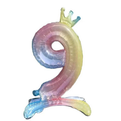 32 colių krištolinio gradiento numerio stovo folijos balionai su karūnuotomis figūrėlėmis Globos 0-9 Gimtadienio dekoracijos Vestuvių kūdikių dušas