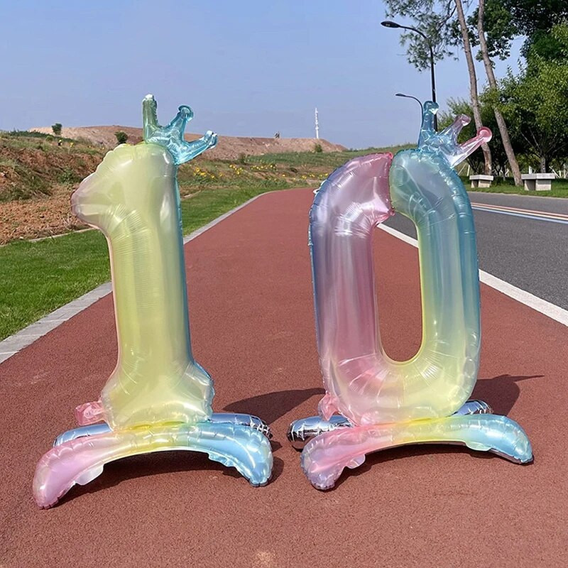 32 colių krištolinio gradiento numerio stovo folijos balionai su karūnuotomis figūrėlėmis Globos 0-9 Gimtadienio dekoracijos Vestuvių kūdikių dušas