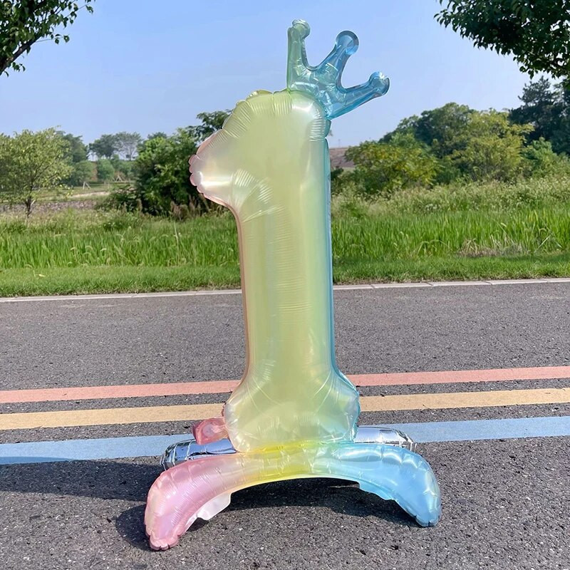 32 colių krištolinio gradiento numerio stovo folijos balionai su karūnuotomis figūrėlėmis Globos 0-9 Gimtadienio dekoracijos Vestuvių kūdikių dušas