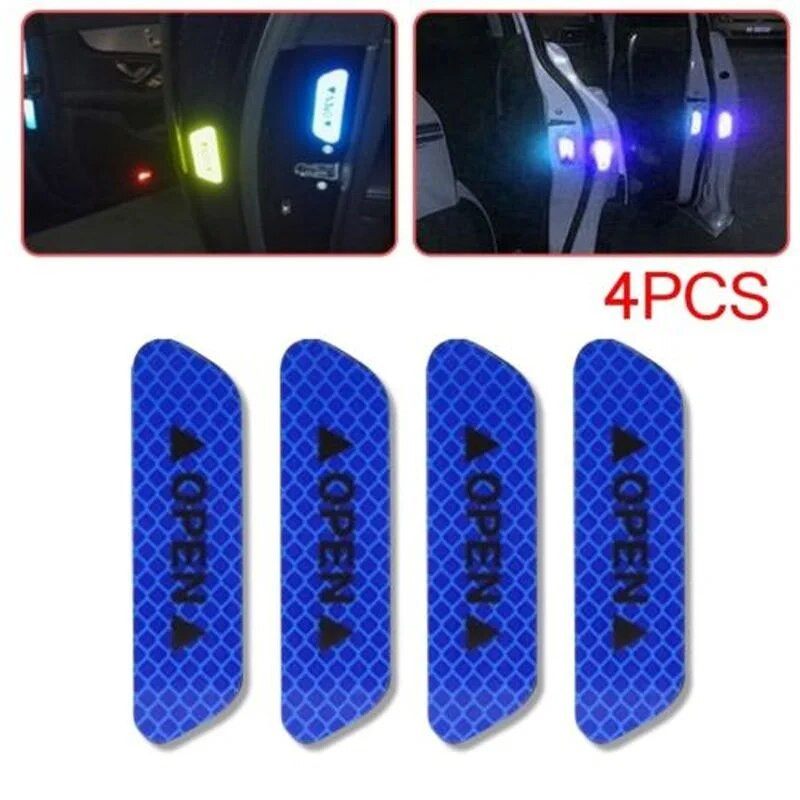 4vnt. Automobilių durų saugos atspindintys lipdukai Universalūs automatiniai vandeniui atsparūs įspėjamieji atviri ženklai Šviečiančios stipriai atspindinčios įspėjamosios juostelės