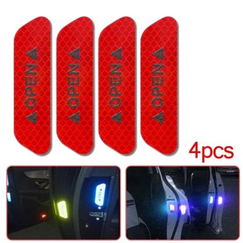 4vnt. Automobilių durų saugos atspindintys lipdukai Universalūs automatiniai vandeniui atsparūs įspėjamieji atviri ženklai Šviečiančios stipriai atspindinčios įspėjamosios juostelės