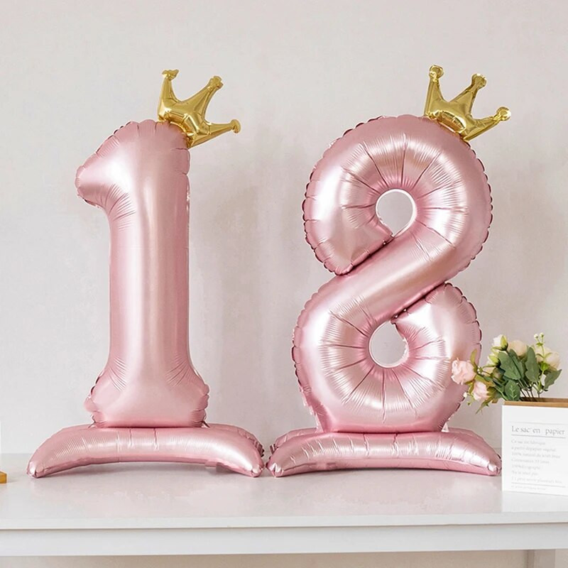 Digitális buli születésnapi alumínium fólia léggömb korona számtartó léggömbök lányok baba napjára Boldog születésnapi dekoráció party kellékek