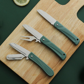2 σε 1 Πολυλειτουργικό ανοξείδωτο ανοξείδωτο ατσάλι Ανοιχτήρι Πτυσσόμενο μαχαίρι κοπής πατάτας Πιρούνι Camping Bento Kitchen Gadget