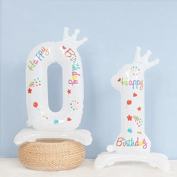32-инчова бяла стойка балон с номера Мини корона 0 1 2 3 4 5 6 7 8 Декорация за парти за 9-ти рожден ден Baby Shower Детски хелиеви играчки Globos