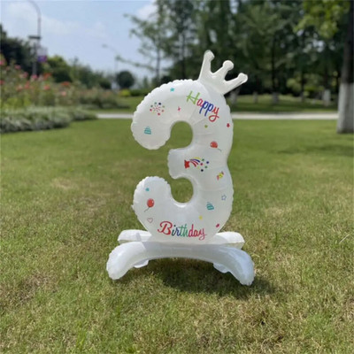 32-инчова бяла стойка балон с номера Мини корона 0 1 2 3 4 5 6 7 8 Декорация за парти за 9-ти рожден ден Baby Shower Детски хелиеви играчки Globos