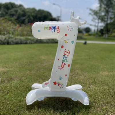 32-инчова бяла стойка балон с номера Мини корона 0 1 2 3 4 5 6 7 8 Декорация за парти за 9-ти рожден ден Baby Shower Детски хелиеви играчки Globos
