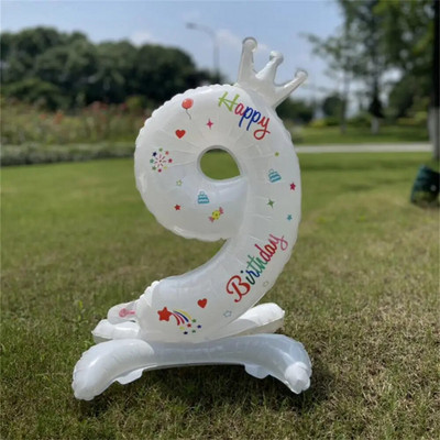 32-инчова бяла стойка балон с номера Мини корона 0 1 2 3 4 5 6 7 8 Декорация за парти за 9-ти рожден ден Baby Shower Детски хелиеви играчки Globos