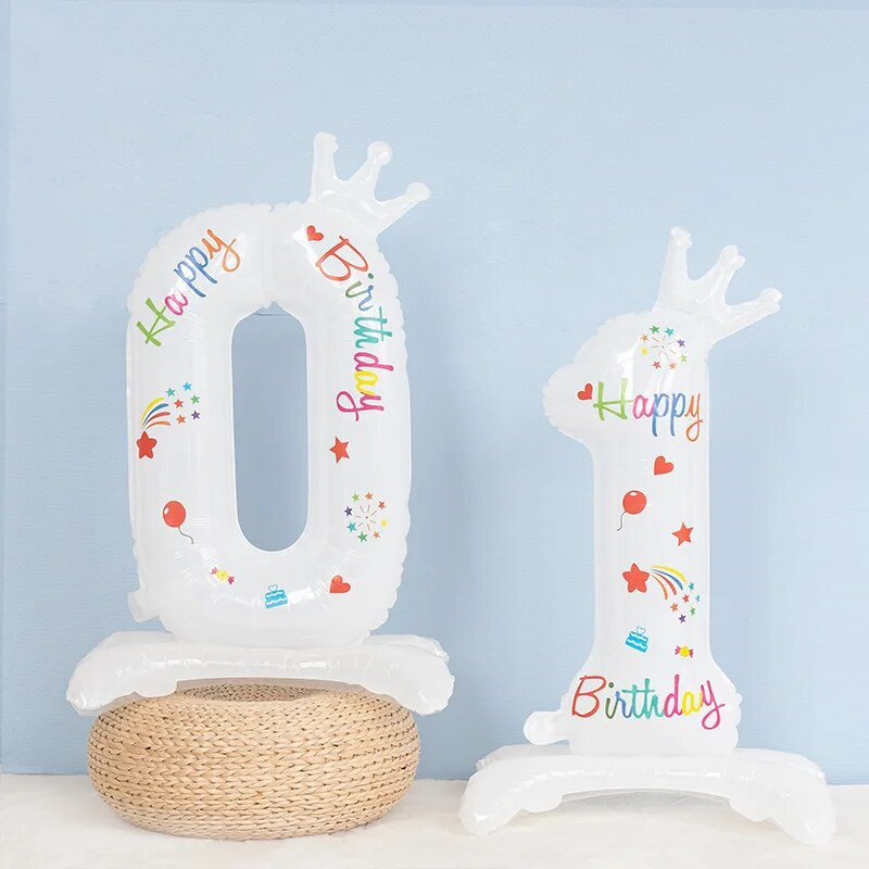 32-инчова бяла стойка балон с номера Мини корона 0 1 2 3 4 5 6 7 8 Декорация за парти за 9-ти рожден ден Baby Shower Детски хелиеви играчки Globos