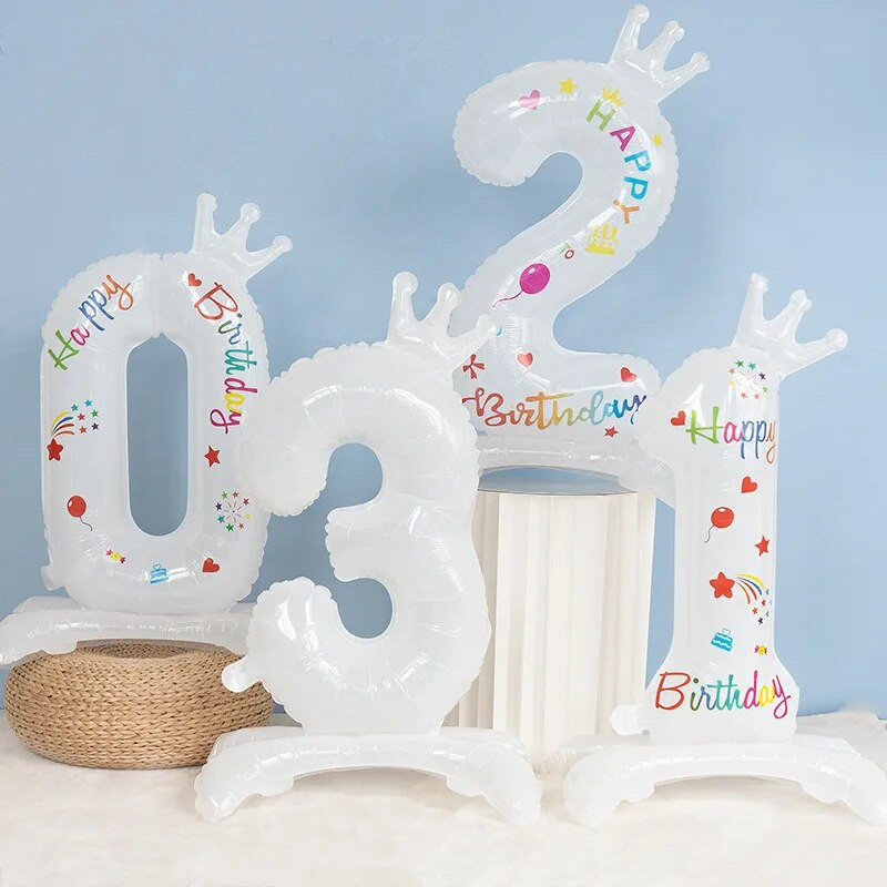 32-инчова бяла стойка балон с номера Мини корона 0 1 2 3 4 5 6 7 8 Декорация за парти за 9-ти рожден ден Baby Shower Детски хелиеви играчки Globos