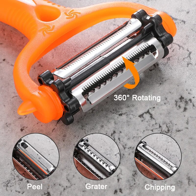Περιστροφική πολυλειτουργική κουζίνα 360 μοιρών Μίνι αποφλοιωτής λαχανικών Πλάνης καρότων φρούτων Τρίφτης κόφτης κοπής 4 χρωμάτων