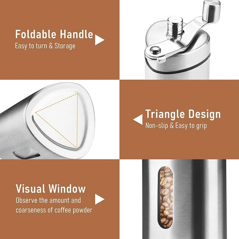 Ručni mlinac za kavu Ručni mlinac za kavu Trokutasti mlin od nehrđajućeg čelika sa sklopivom ručkom Ručni mlinac za kavu