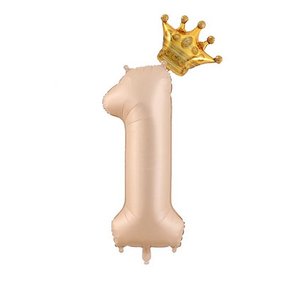2бр. Кремави балони с числа с корона Фолиев балон 1 2 3 4 5 6 Рожден ден Декорация на сватбено тържество Baby Shower Air Helium Globos
