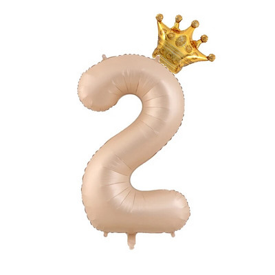 2бр. Кремави балони с числа с корона Фолиев балон 1 2 3 4 5 6 Рожден ден Декорация на сватбено тържество Baby Shower Air Helium Globos