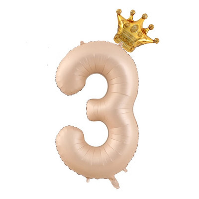 2бр. Кремави балони с числа с корона Фолиев балон 1 2 3 4 5 6 Рожден ден Декорация на сватбено тържество Baby Shower Air Helium Globos