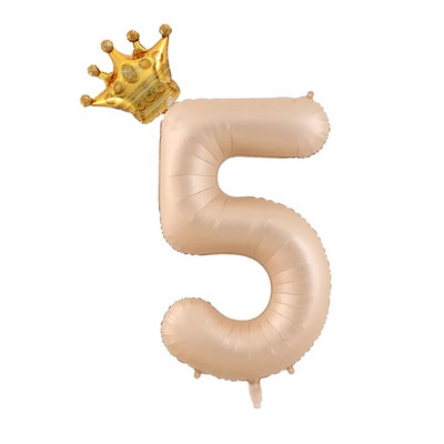 2бр. Кремави балони с числа с корона Фолиев балон 1 2 3 4 5 6 Рожден ден Декорация на сватбено тържество Baby Shower Air Helium Globos