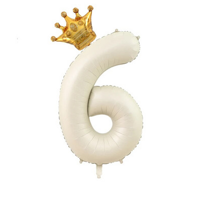 2бр. Кремави балони с числа с корона Фолиев балон 1 2 3 4 5 6 Рожден ден Декорация на сватбено тържество Baby Shower Air Helium Globos